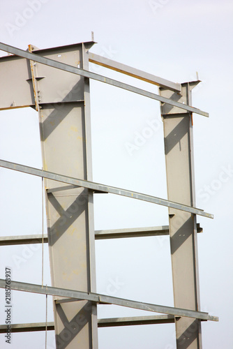 close up steel structure construction frame work roof beam construction site. roof beam abstract pattern steel textuer geometric shape.