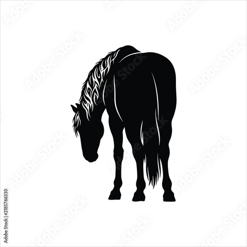Silhouette of a horse with flowing mane grazing during daylight a symbol of freedom Vector Illustration isolated on white background