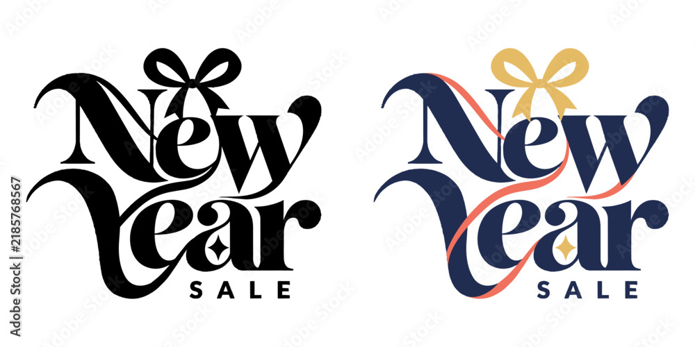 Fototapeta premium 新年セールの文字デザイン モノクロとカラーのセット