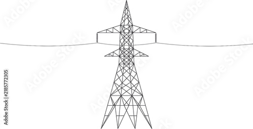 High voltage electricity pylon transmission tower structural line drawing with power grid power lines electrical infrastruct