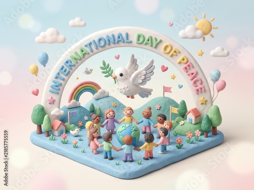 Whimsical 3D miniature park diorama celebrating International Day of Peace