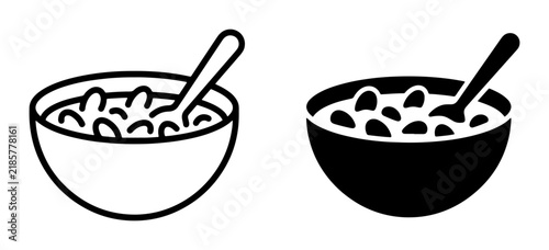 Cereal Bowl Icon Set, Breakfast Food Vector Graphics, Simple Outline and Solid Fill Designs for Morning Meal Graphics