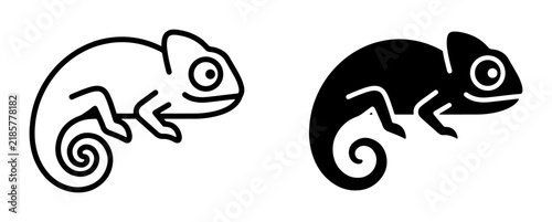 Chameleon Icons: Outline and Silhouette Vector Graphics, Reptile Symbol Set for Wildlife and Nature Themes