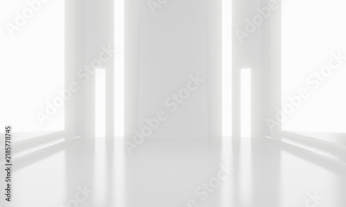 White 3D studio background with glowing white neon light lines