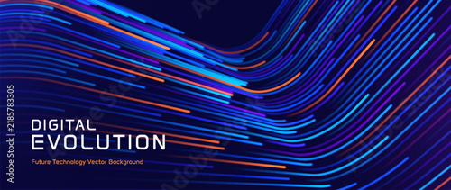 Digital Data Flow Vector Background. Big Data Technology Lines Fast Wireless Data Transmission. High Speed Light Trails. Information Flow in Virtual Reality Cyberspace. Vector Illustration.