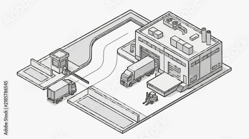 Isometric Warehouse Logistics with Delivery Trucks and Forklift Operations