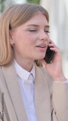Outdoor Young Businesswoman Talking on Phone, Vertical Video