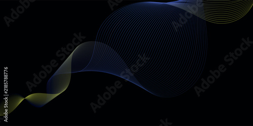 Abstract flowing translucent ribbon wave on black.