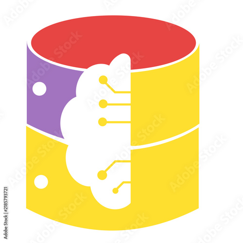 Cloud database server icon representing digital storage artificial intelligence colorful
