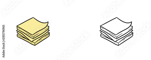 Foto Flat style cartoon vector illustration of stack of yellow sticky note papers wit