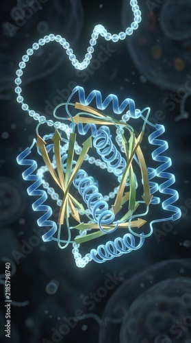 3d Protein Structure with Alpha Helices and Beta Sheets