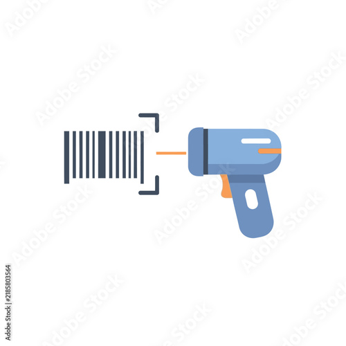 Handheld barcode scanner device with laser beam illustration