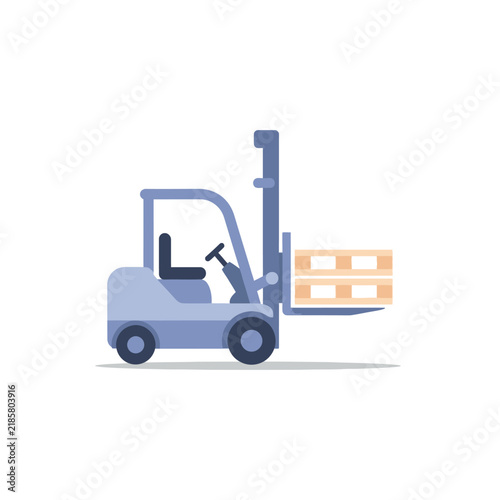 Forklift truck with wooden pallets flat illustration