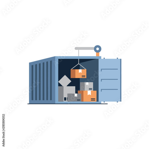 Shipping Container Loading Cargo Boxes Flat Vector