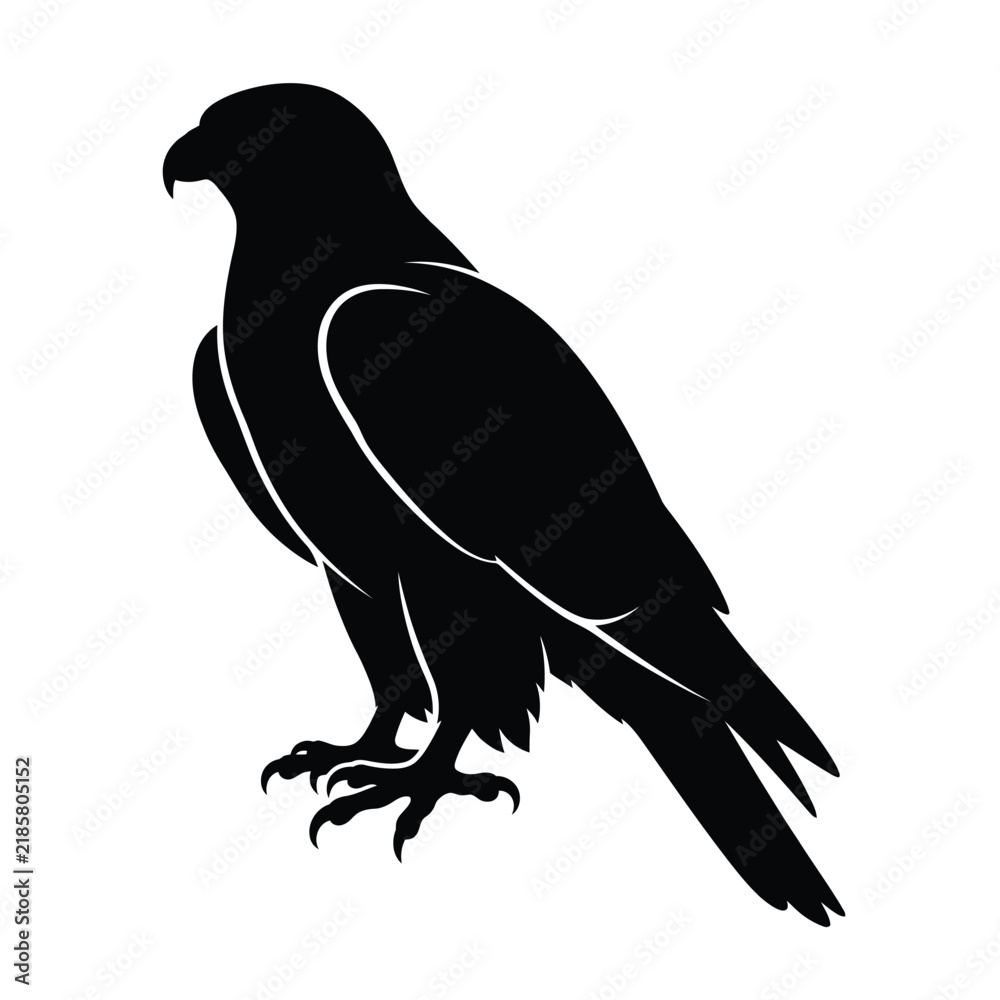 Fototapeta premium Christmas Day, Falcon silhouette vector, majestic hawk bird of prey icon, black eagle profile graphic for sports mascot or logo isolated on White Background