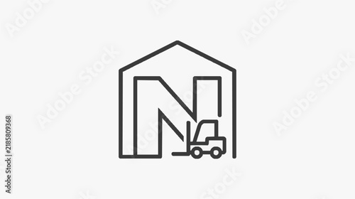 Warehouse Forklift Inside Industrial Storage Facility Logo Style Icon