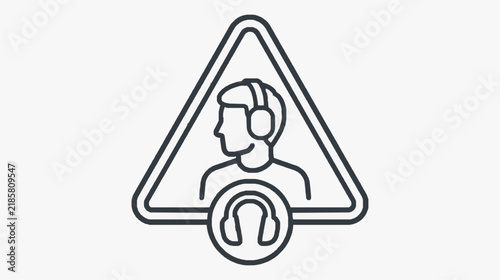 Professional headset wearing customer support representative icon in warning triangle