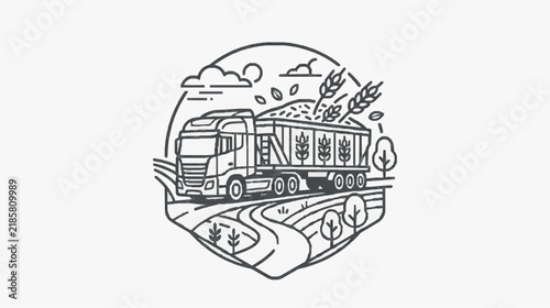 Transport Truck Carrying Grain Silos with Agricultural Icon