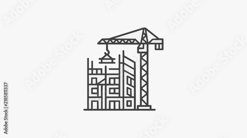 Construction crane building multi story office complex with urban architecture