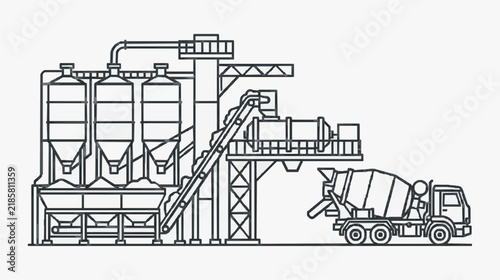 Concrete Mixing Plant with Silos and Cement Truck for Construction Operations