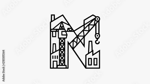 Construction Crane Integrated into Bold Architectural Letter M Logo Design