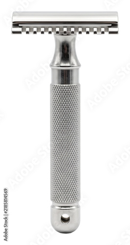 Upright double-edge safety razor with knurled metal handle