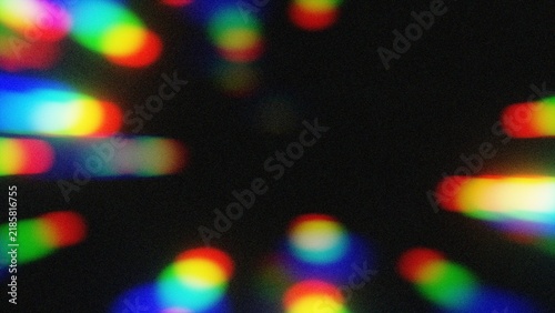 Grainy Rainbow Bokeh Streaks Light Leak Background with Radial Prismatic Lens Flares