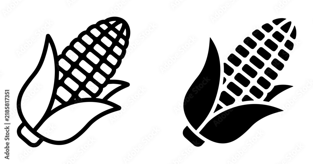 Obraz premium Corn Cob Icons, Maize Vegetable Vector Graphics, Organic Food Symbols, Harvest Agriculture Line Art and Silhouette