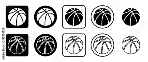 Icon set of basketball symbol. Filled, outline, black and white icons set, flat style.  Illustration on transparent background