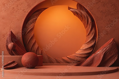 Luxury Terracotta Abstract 3D Sculptural Background with Circular Portal