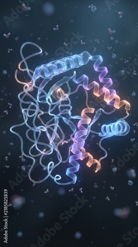 3d Protein Structure with Alpha Helices and Water Molecules