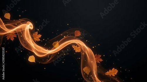 Vibrant Flowing Autumn Leaves with Glowing Streaks