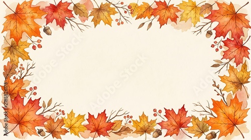 Autumn Maple Leaves Watercolor Frame Border