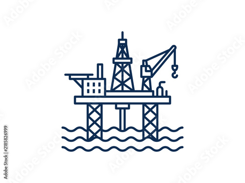 Offshore oil rig platform line art illustration isolated on white background