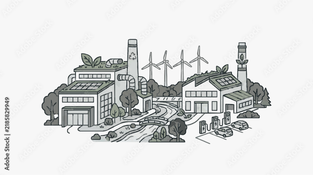 Fototapeta premium Sustainable Industrial Complex with Renewable Energy and Eco Friendly Infrastructure