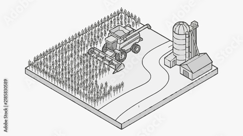 Harvesting Grain with Combine Harvester to Storage Silos in Agricultural Field