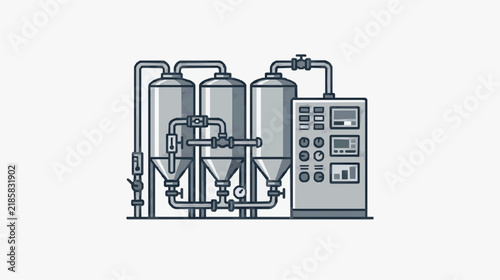 Brewing System Diagram with Control Panel for Beer Production Process