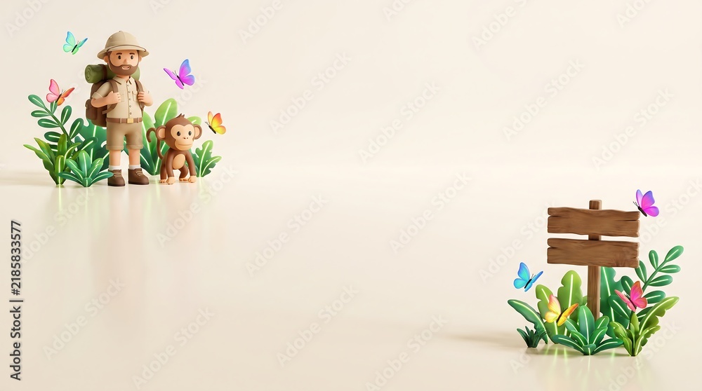 Fototapeta premium Cute teddy bears with backpack exploring colorful garden path