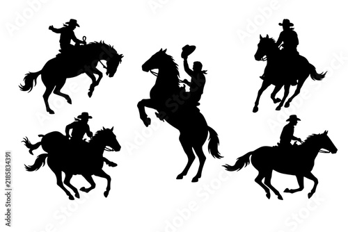 Cowboy and horse silhouettes set featuring western riding and rodeo action
