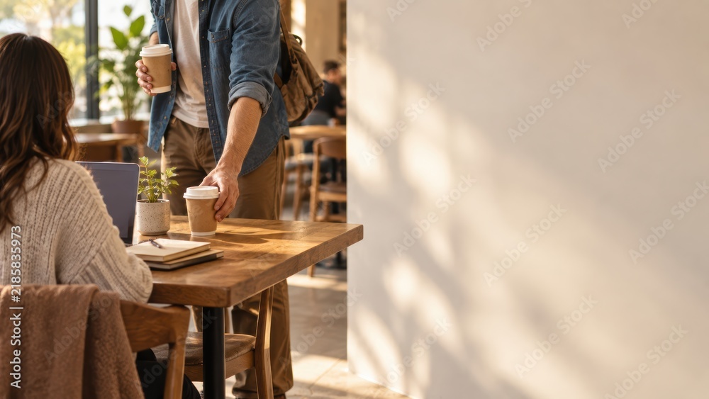Fototapeta premium Customer Leaving an Extra Takeaway Drink as an Everyday Act of Kindness