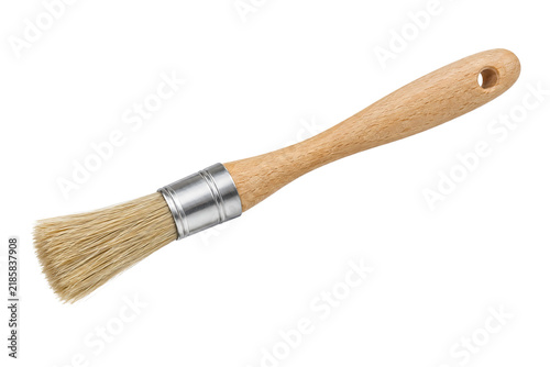 Archaeological excavation brush soft natural bristle wooden handle isolated transparency background for careful artifact cleaning and research work