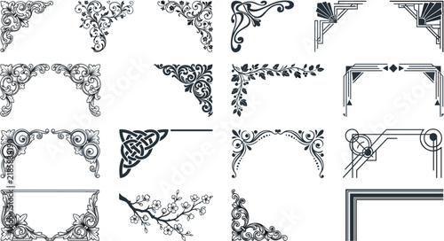 Canvastavla Ornate Vintage Corner Borders and Decorative Filigree Frames Set with Elegant Fl