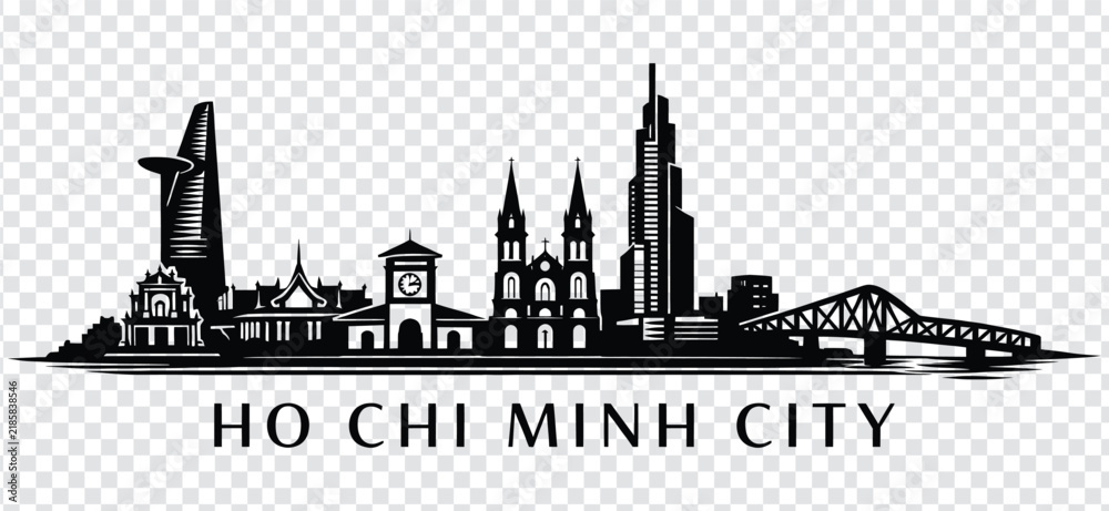 Obraz premium Ho chi minh city skyline silhouette with text