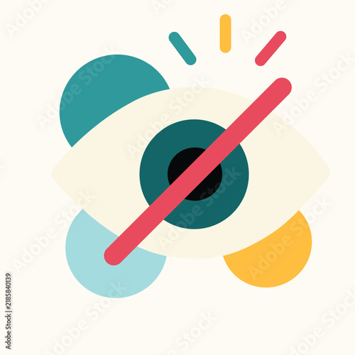 Privacy concept with crossed eye symbol representing hidden content, restricted visibility, anonymity and personal data protection