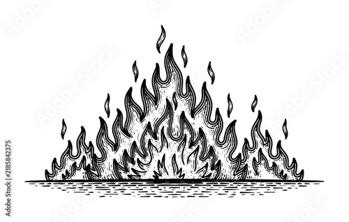 Hand drawn of a burning fire flame isolated on white background