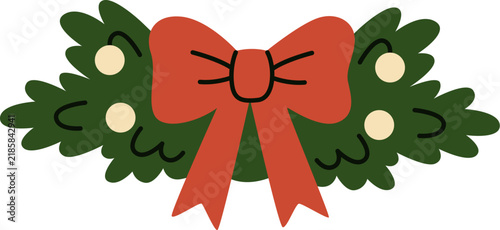 Christmas Wreath With Bow Holiday Cartoon