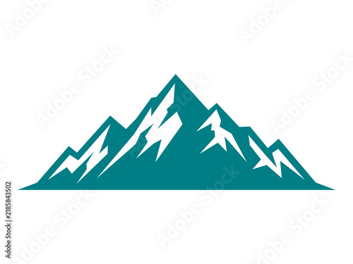 Alpine mountain icon, snowy peak landscape symbol, teal vector graphic for travel, adventure and nature design