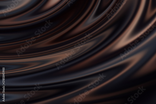 A closeup view of smooth, luxurious dark brown silk fabric, showcasing soft ripples, elegant folds, and a glossy, reflective satin sheen