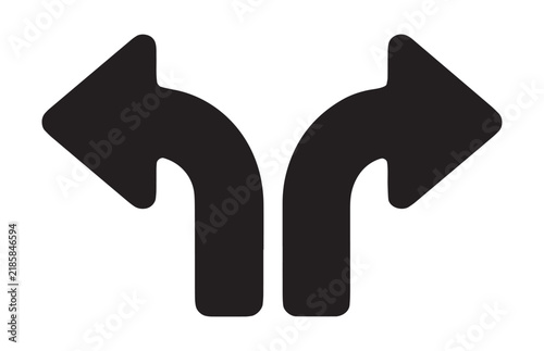 Foto Two diverging arrows pointing left and right for direction choice and navigation guidance