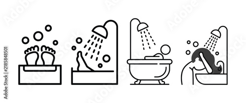 Set of minimalist line representing daily personal hygiene and bathing routines